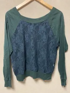 アメアパ　レース　シースルー　グリーン　ラグランカットソー　2wayバレエコア