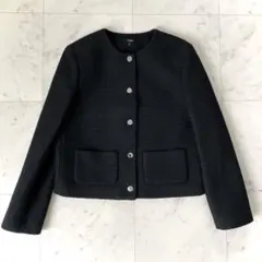 極美品✨セオリー ノーカラー ツイードクロップドジャケット ブラック サイズ8