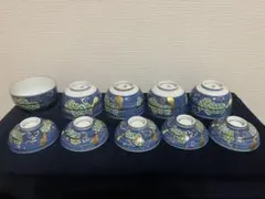 3\8迄有田焼・貞山窯 蓋付 小鉢 四客セット 金彩青地の植物絵柄