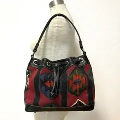 新作！秋冬オールドキリム　幾何学模様ショルダーバッグ&レザーポーチ