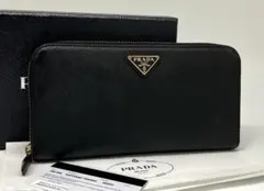 ⭐️ 美品 プラダ サフィアーノ トライアングル 二つ折り長財布 ブラック 鑑定済 PRADA プラダ サフィアーノトライアングル財布 二つ折り財布