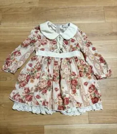 リズリサ 100cm 花柄長袖ワンピース レース付き