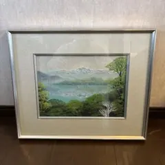 No6148 額装 杉山璋夫 山岳風景図 日本画 1号 金銘 古美術 送料無料