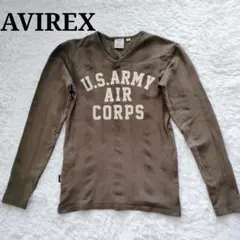 ​【AVIREX】アヴィレックス デイリー Vネック ロンT 茶 M ミリタリー