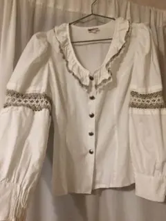 Vintage フリル 襟付きブラウス 古着