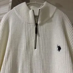 【U.S. POLO ASSN.】ワンポイントロゴ刺繍ハーフジップニットトップス