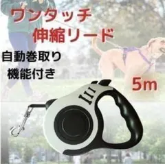 伸縮リード 犬用 ホワイト 白 自動巻き取り ロック付き 5ｍ 散歩用 ペット用のサムネイル