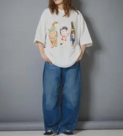 試着のみ　CORISCO 猫プリント 半袖Tシャツ ホワイト　M