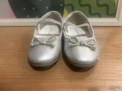シルバー リボン付きバレエシューズ