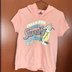 ピンクラテ   フード付き半袖シャツ