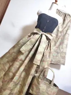 1875　着物リメイク☆大島紬ガウチョパンツ＆ショルダーバック+ストール 1875 着物リメイク☆大島紬ガウチョパンツ＆ショルダーバック+ストール