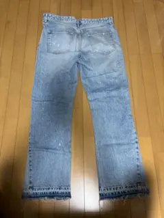 ZARA ペイント加工 ワイドデニムパンツ ブルー - メルカリ
