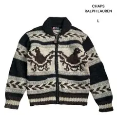 CHAPS ラルフローレン カウチンニットジャケット ジップアップL黒 ベージュ