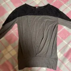 【RyuRyu】グレー/ブラック レース長袖トップス M