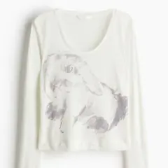 H&M カットソー ウサギ　長袖Tシャツ 新品未使用　　M ショート丈　シアー