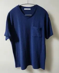 ネイビー Vネック Tシャツ ポケット付き