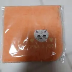 PAUL & JOE 猫刺繍 タオルハンカチ オレンジ