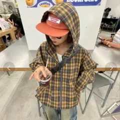 チャオパニックティピー　チェック　アウター　フルジップ　イエロー　Lサイズ