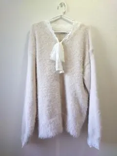 【タグ付き未使用】レースリボンシャギーニット