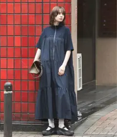 forksy. ハーフジップドッキングティアード半袖ワンピース