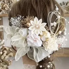 成人式髪飾り和玉水引きリボンパールヘアアクセサリーつまみ細工白結婚式花嫁