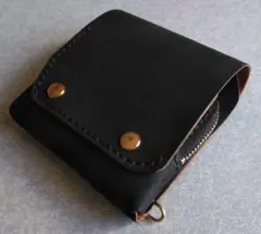 茶芯 丘染め★スマート・トラッカーウォレットＬ改　ブラック★栃木レザーヌメ革