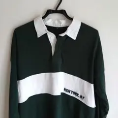 レア AVIREX ダークグリーン ラガーシャツ BIG バッグ 3Dロゴ M