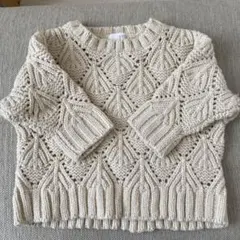 b.ROOM クリーム色 編み模様 半袖ニット