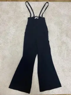 JEANASIS ブラック サロペット フレアパンツ　レディース　オールインワン