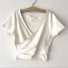 GU ホワイト リブ カシュクール　Tシャツ　トップス　レディース　M ダンス