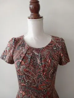 【ANAYI】ペイズリー柄 半袖フレアドレス