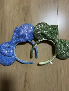 ディズニー カチューシャ 青 水色 緑 スパンコール ふわふわ グリーン ブルー