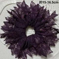 ハンドメイド ♡シュシュ フリル 臙脂色に2色の花の刺しゅう入り 