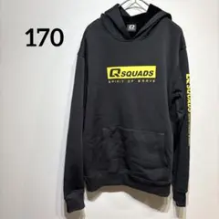 【170】SQUADS ブラックパーカー ポケット付き 裏起毛 フード付き