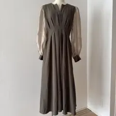 GIRL オーガンジースリーブXラインロングワンピース　L カーキ