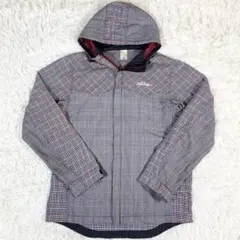 adidas グレンチェック ジャンパー　XL 千鳥格子　切り替え フード　灰色