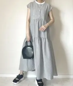 【美品】マタニティ ワンピース ストライプ ゆったり 授乳可能 ナチュラル