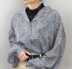 シーナデルレイ tiptop ボリュームブラウス 長袖 秋服 冬服 ブルー 総柄