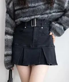 WEGO ベルト付 デニムプリーツスカパン