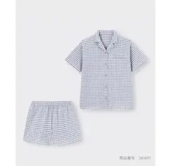 GU パジャマ コットン ギンガムチェック 半袖 夏用 ショートパンツ ブルー