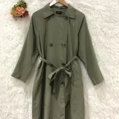 ★グレイスター★ロングトレンチコート【M】前ボタン シンプル 自然 無地 緑のサムネイル