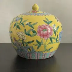 中国 西瓜罐 花と鳥の模様 蓋付き容器 花瓶 粉彩 - メルカリ