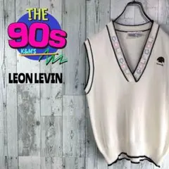 90's LEON LEVIN ロゴ刺繍　ゴルフ柄　ヴィンテージ ニットベスト
