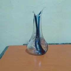 【美品】気泡入り ガラス花瓶 一輪挿し ブルー 高さ約17cm