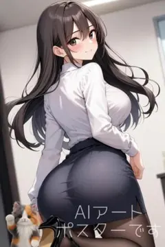 【I040】A4 AIポスター 美女 アート イラスト オフィスで目が合った彼女