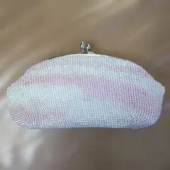 ビーズ装飾 ピンクホワイトクラッチバッグ