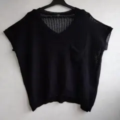 Y*O様 透け感Vネックニット ノースリーブ　半袖？ 黒　サイズLL