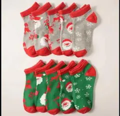 7【クリスマス】クリスマス サンタ柄 ソックス 10足セット