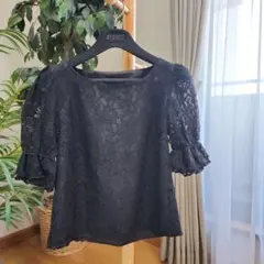 evelyn :エブリンのブラックレースの半袖トップス