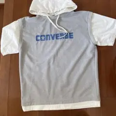 CONVERSE フード付き 半袖Tシャツ S グレー